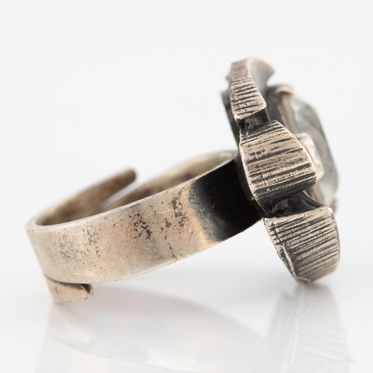 Karl Laine, ring, pendant, and bracelet, silver with rock crystal.
