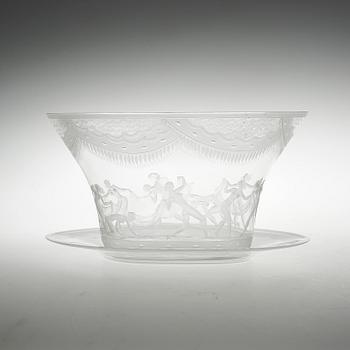 SKÅL samt FAT, glas, Simon Gate, "Slöjdansen", Orrefors, 1920-tal.