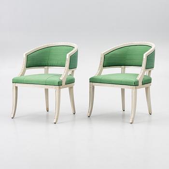 A pair of late Gustavian style armchairs, late 20th Century.
