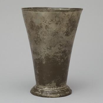 A Swedish pewter goblet made for the Stockholm hat makers journeyman's guild, by Israel Buhrman 1801.
