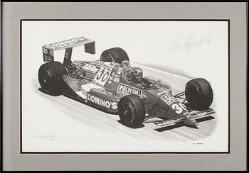 DAVID GRAY, 2 st, litografier, signerade samt med autografer bla Rick Mears, numrerade 100/500 resp 385/500.