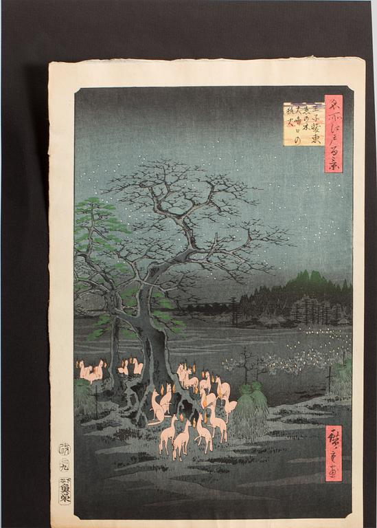 HIROSHIGE och HOKUSAI, 2 st träsnitt, Japan, senare avdrag.