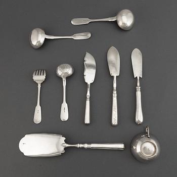 CUTLERY, 7 pcs, and CUP, silver, Russia, including St. Petersburg 1891.