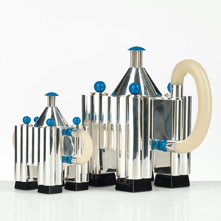 Michael Graves, a five pieces sterling tea- and coffee service, limited edition by Alessi, Italy 1985.