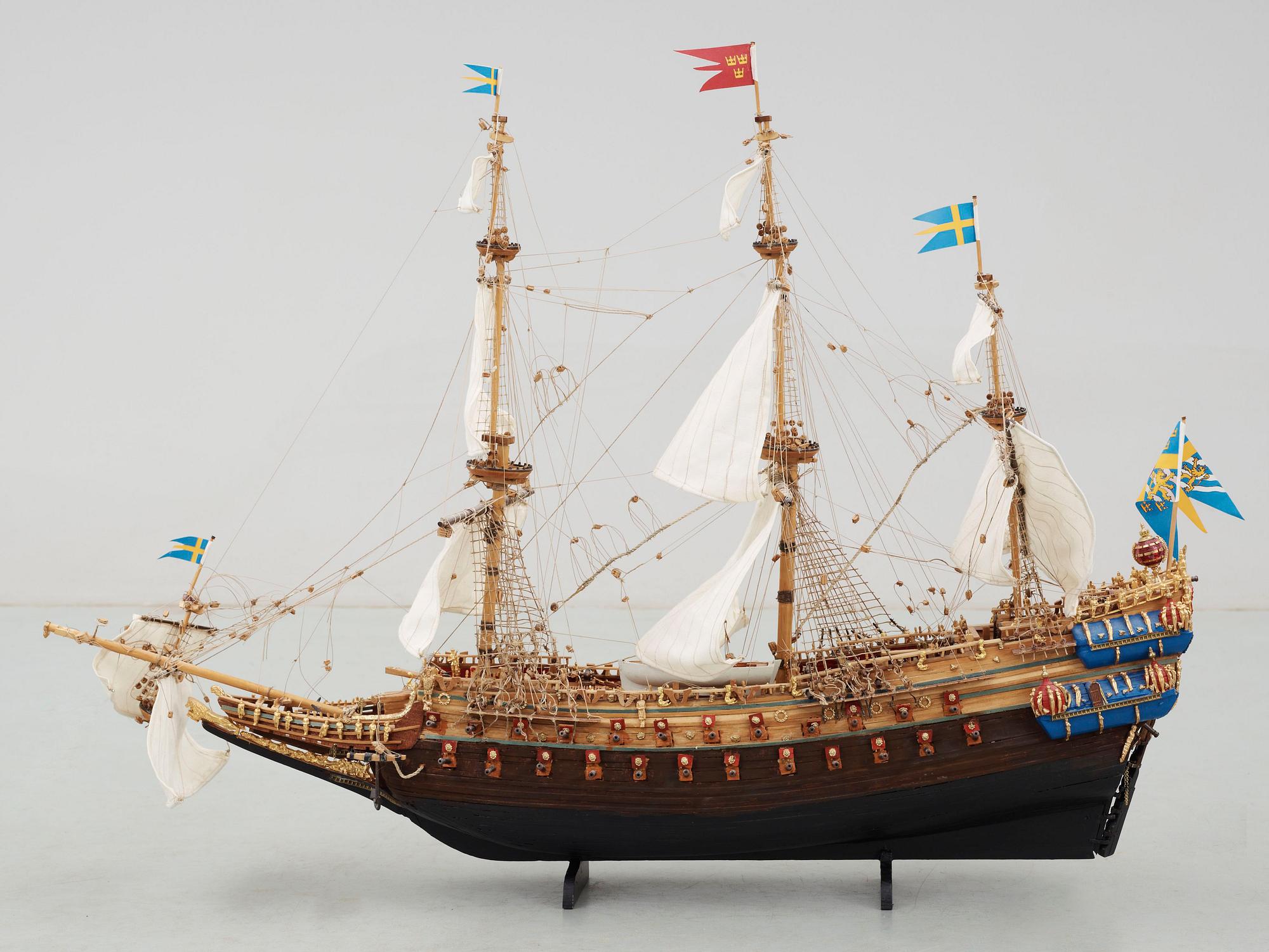 FARTYGSMODELL, trä och textil, 1900-talets mitt.