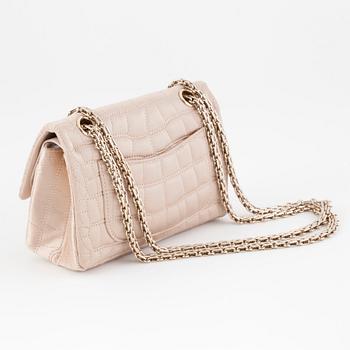 CHANEL, a palepink grey silk eveningbag / shoulderbag.