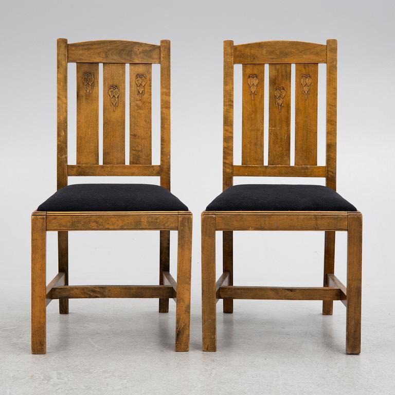 Carl Westman, attributed, a pair of stained birch wood chairs. Early 20th century.