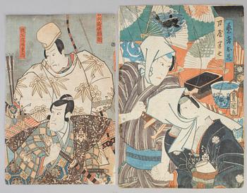 Two woodblock prints by  Utagawa Kunisada (Toyokuni III; 1786-1864), Figures.
