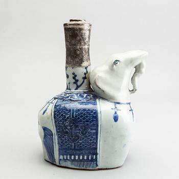 A blue and white elephant shaped kendi, Ming dynasty (1368-1644).