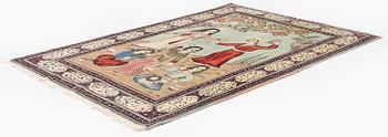A semi-antique pictoral Keshan rug, so called Dabir, c. 205 x 138 cm.