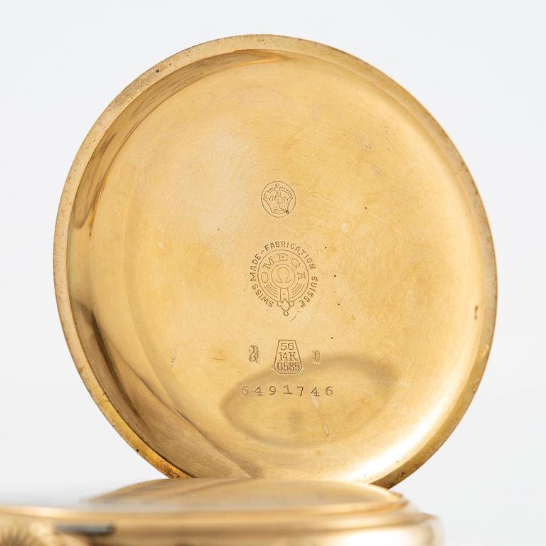 Omega, pocket watch, 14K gold, lever escapement, "Red Twelve", 52.5 mm.