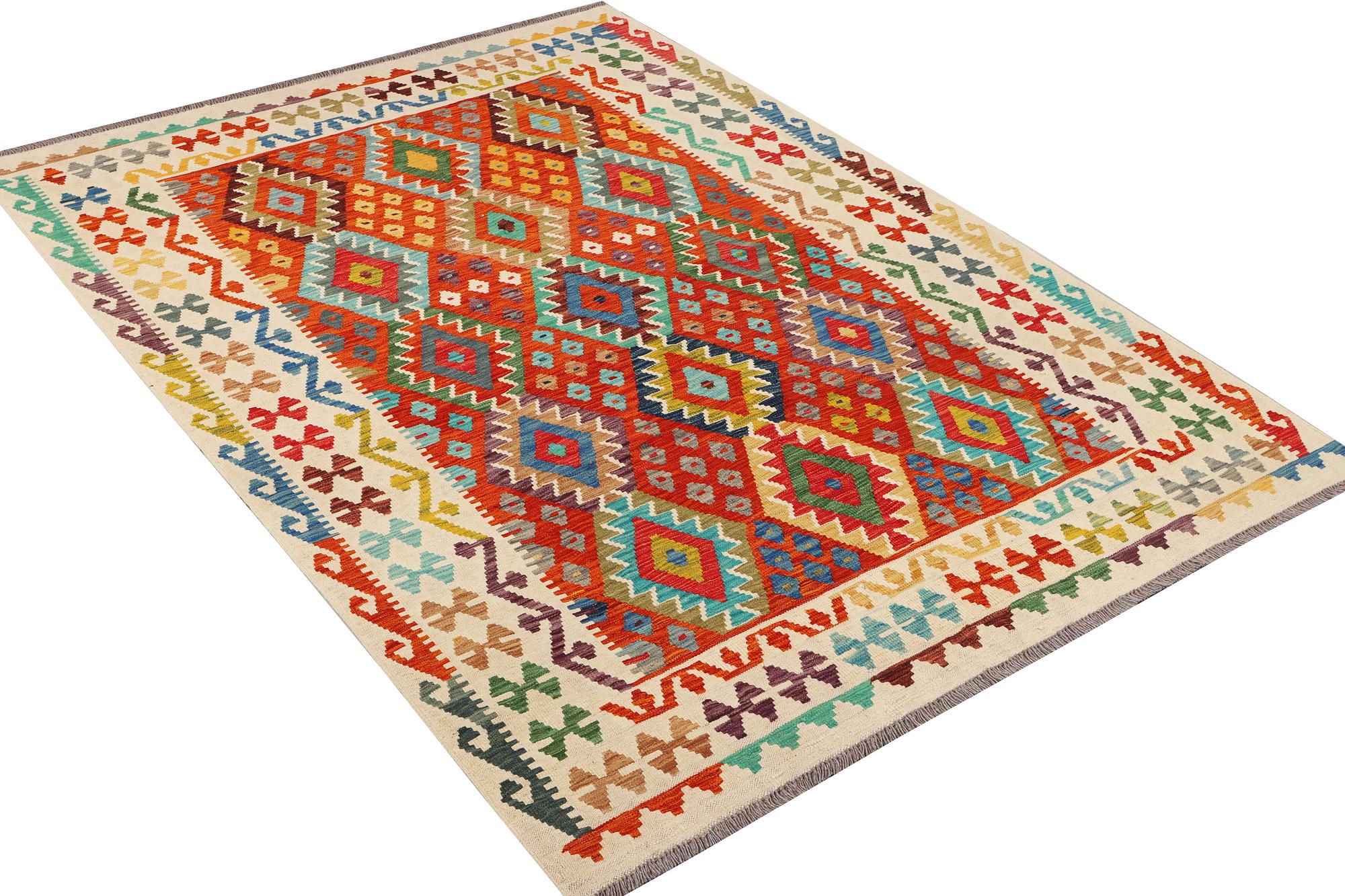An Afghan Kilim rug, c. 214 x 182 cm.