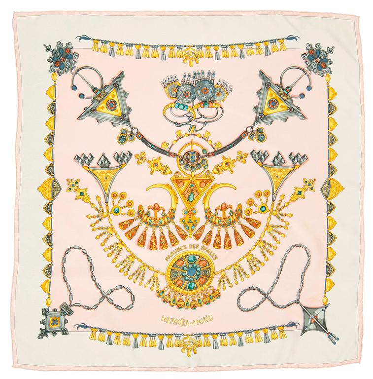 HERMÈS, a silk scarf, "Faures des Sables".