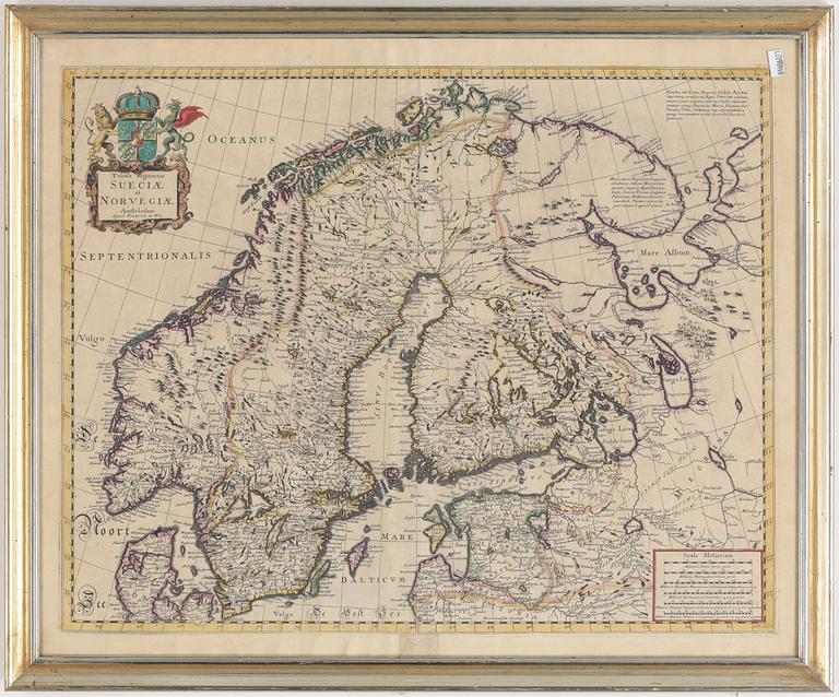 KARTA, "Tabula Regnorum Sueciae et Norvegiae", trol 1600-tal.