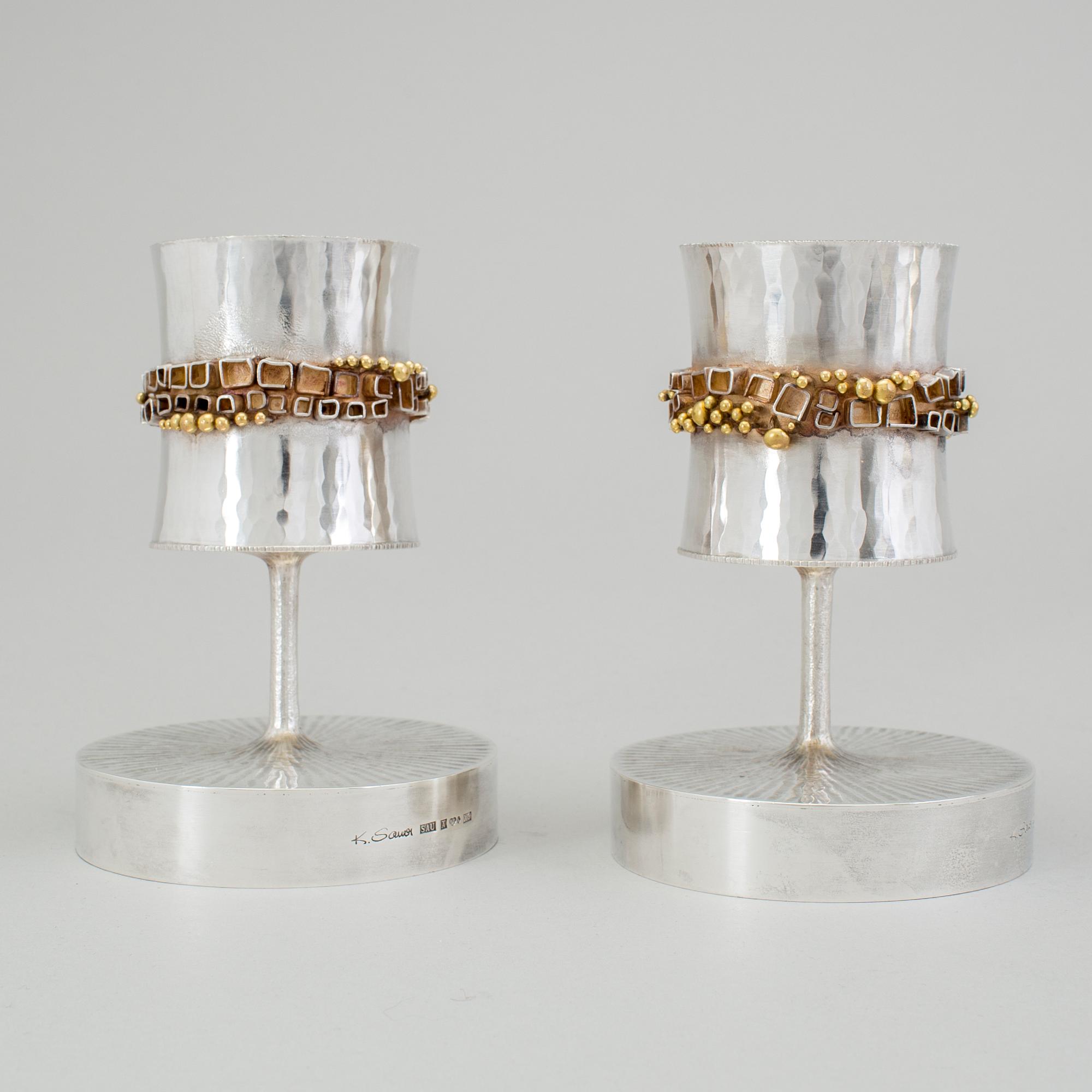 A pair of Karlheinz Sauer silver candlesticks, Västerås, Sweden 1972.