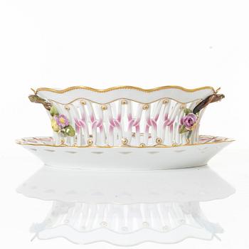 Royal Copenhagen, a 'Saxon Flower' lattice bowl with stand, Denmark, 1889-1922.