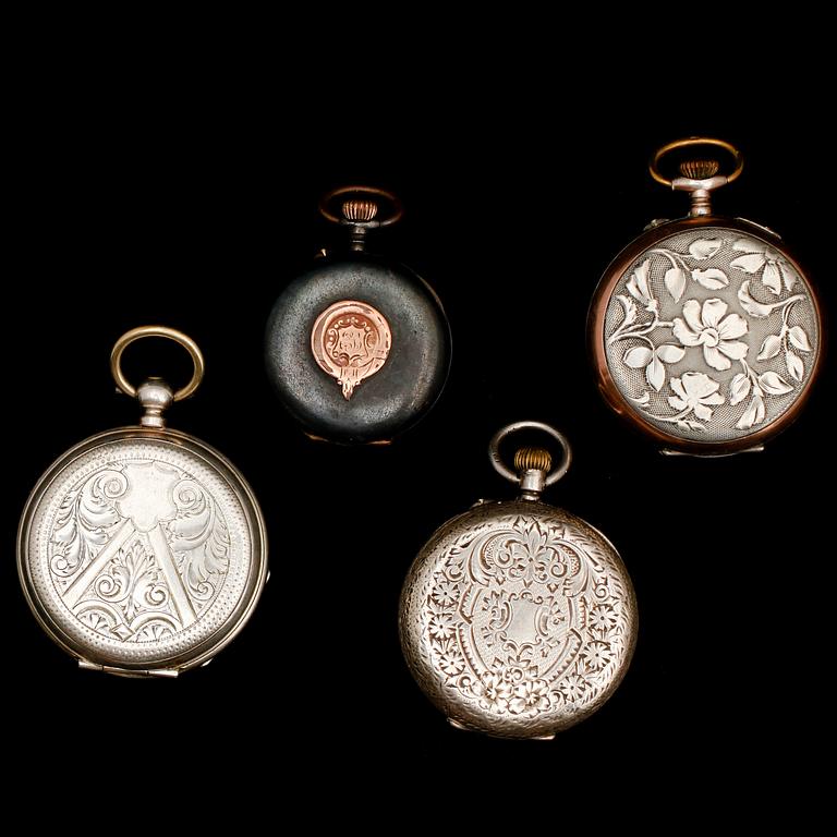 FICKUR, 4 st, 2 av silver, 2 av nickel, tidigt 1900-tal.