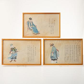 A group of three Chinese paintings from an album, late Qing dynasty / around 1900.