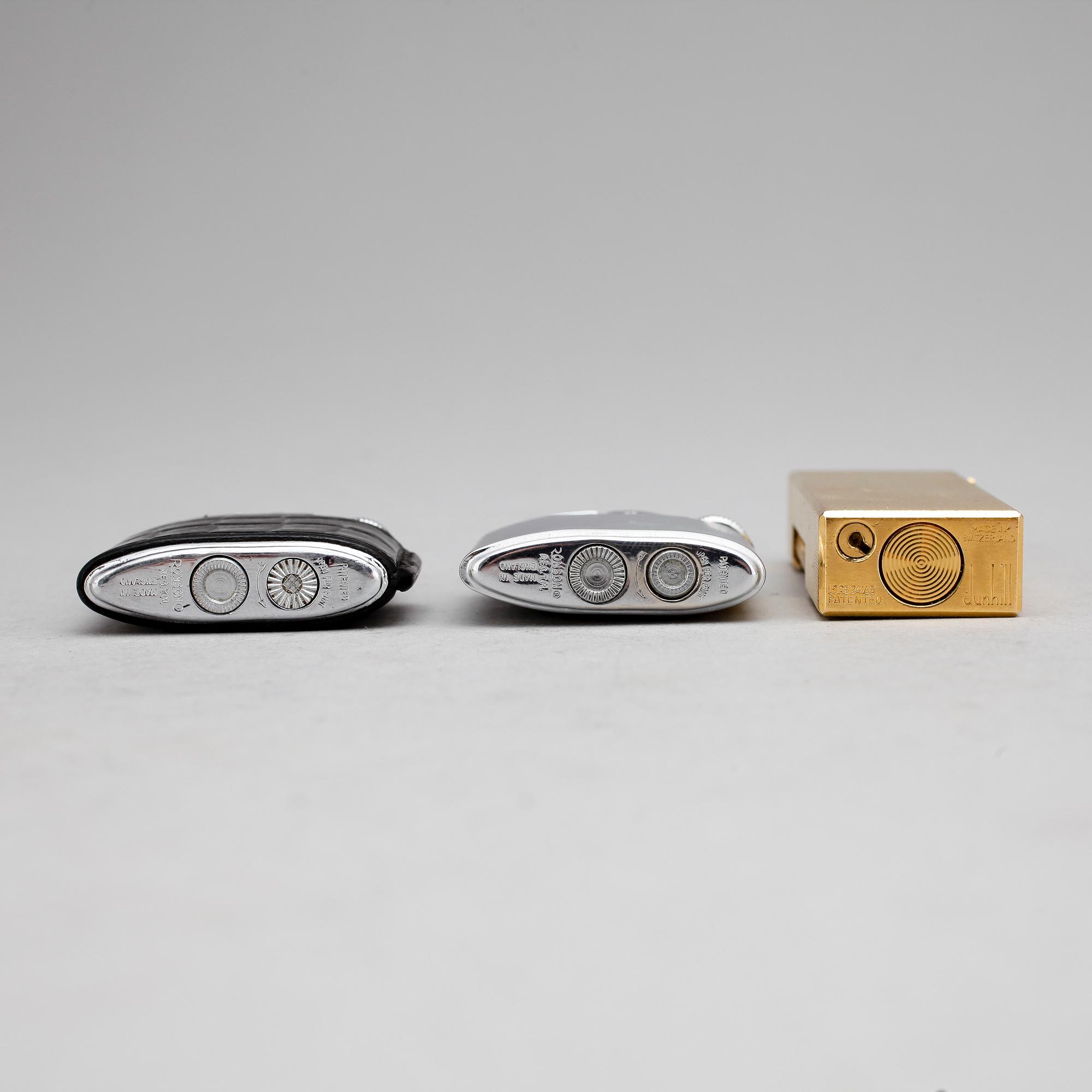 TÄNDARE, 3 st, Ronson samt Dunhill, 1900-talets andra hälft.