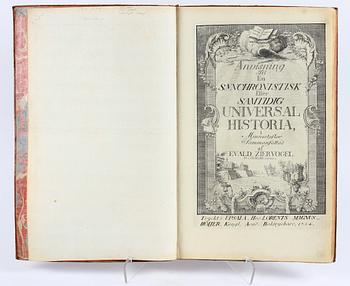 BOK, "Anvisning til...synchronistisk eller samtidig universal historia" av Evald Ziervogel, Uppsala 1754.