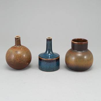 CARL-HARRY STÅLHANE, 3 stoneware vases, Rörstrand, Sweden, mid 20th.