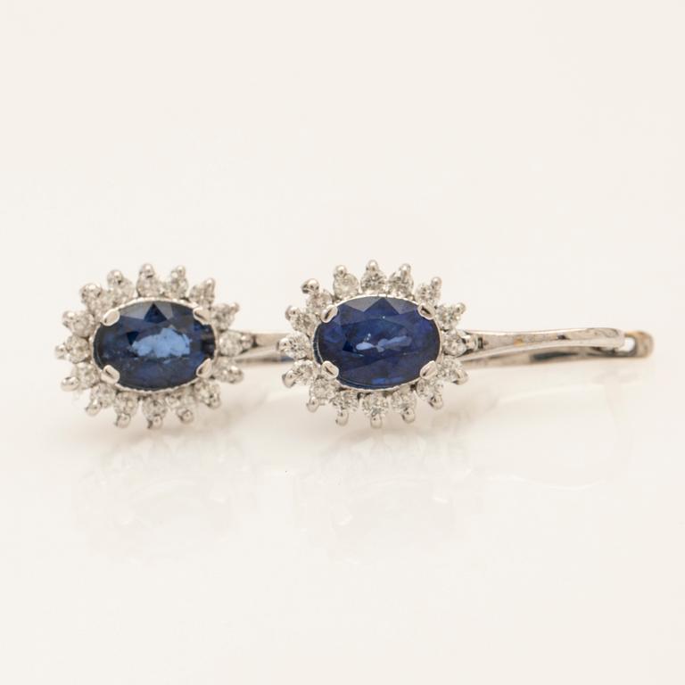 Earrings, a pair, 18K white gold with sapphires and diamonds.