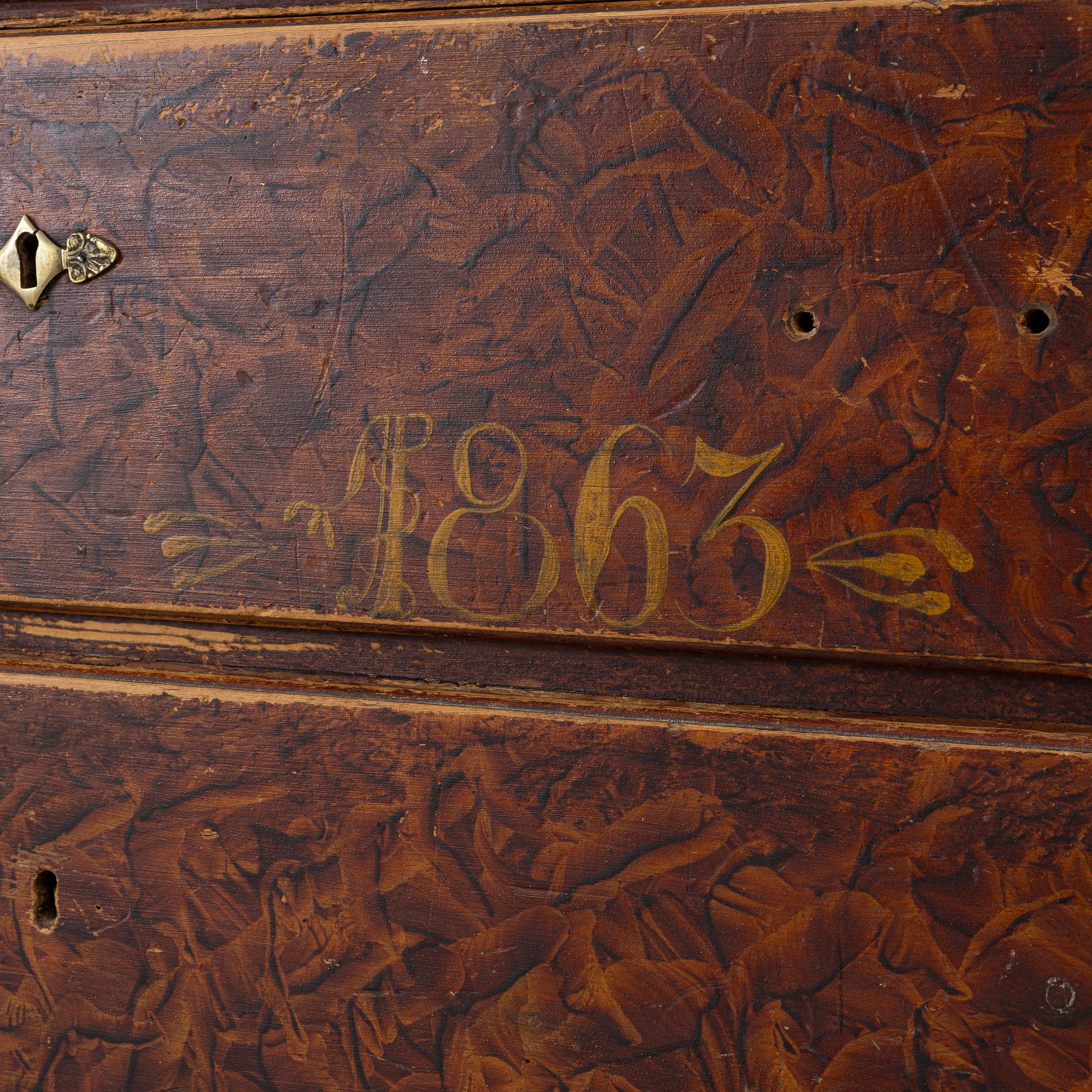 A chest of drawers, probably Värmland, dated 1863.