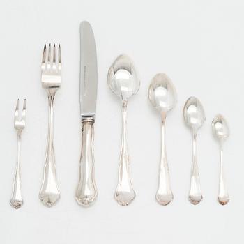 A 56-piece set of 'Chippendale' silver cutlery,  Auran Kultaseppä, Turku and Kultakeskus Hämeenlinna 1975-82.