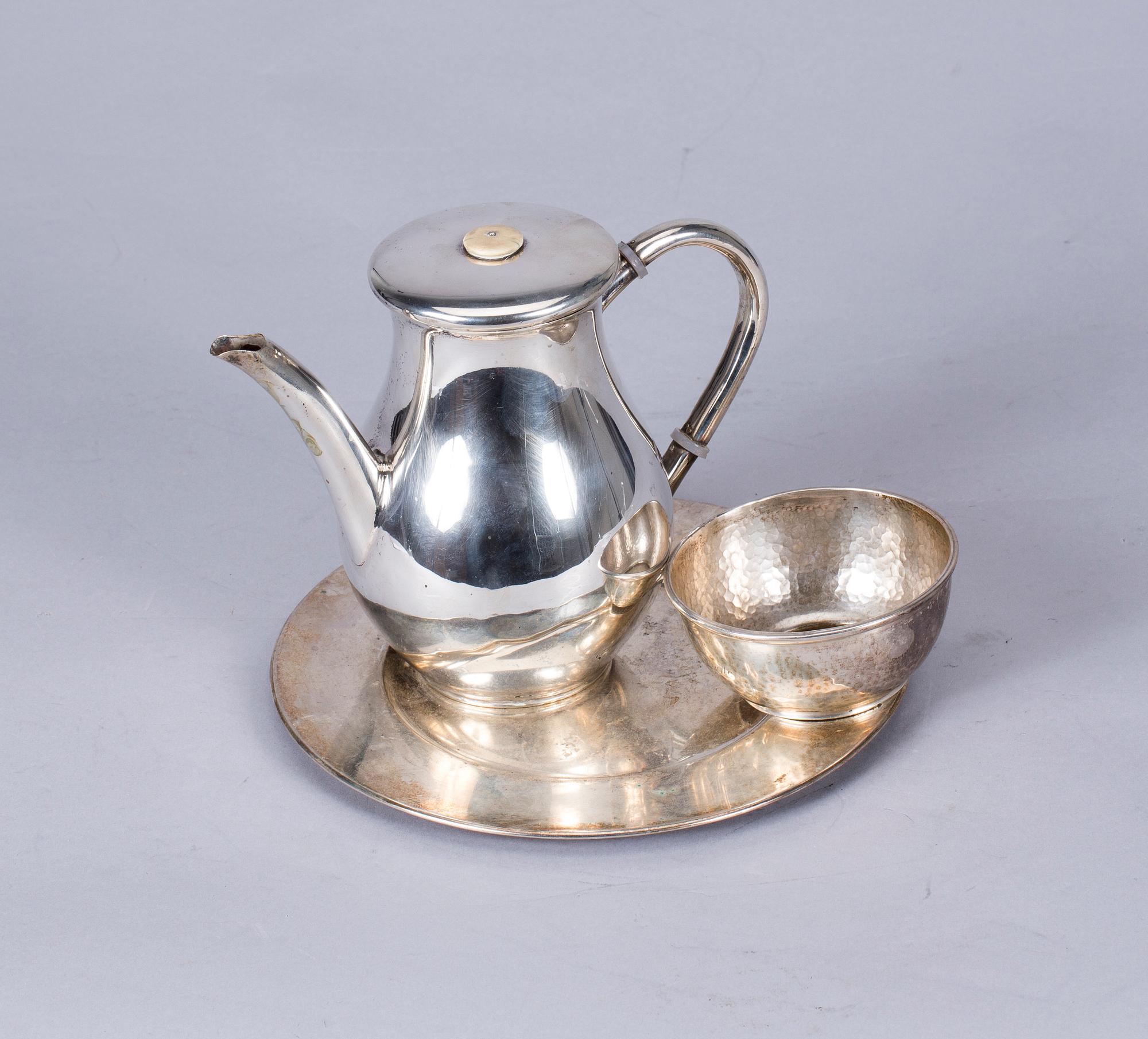 KANNA, SKÅL samt FAT, silver, 1900-tal.