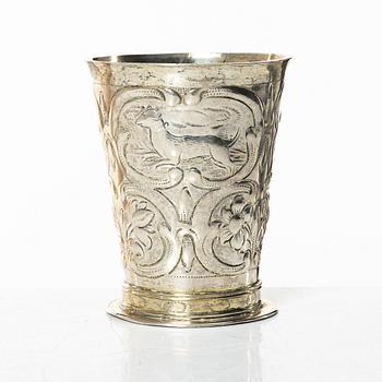 Christian Pichgiel, jaktbägare, silver, Danzig, omkring år 1700.