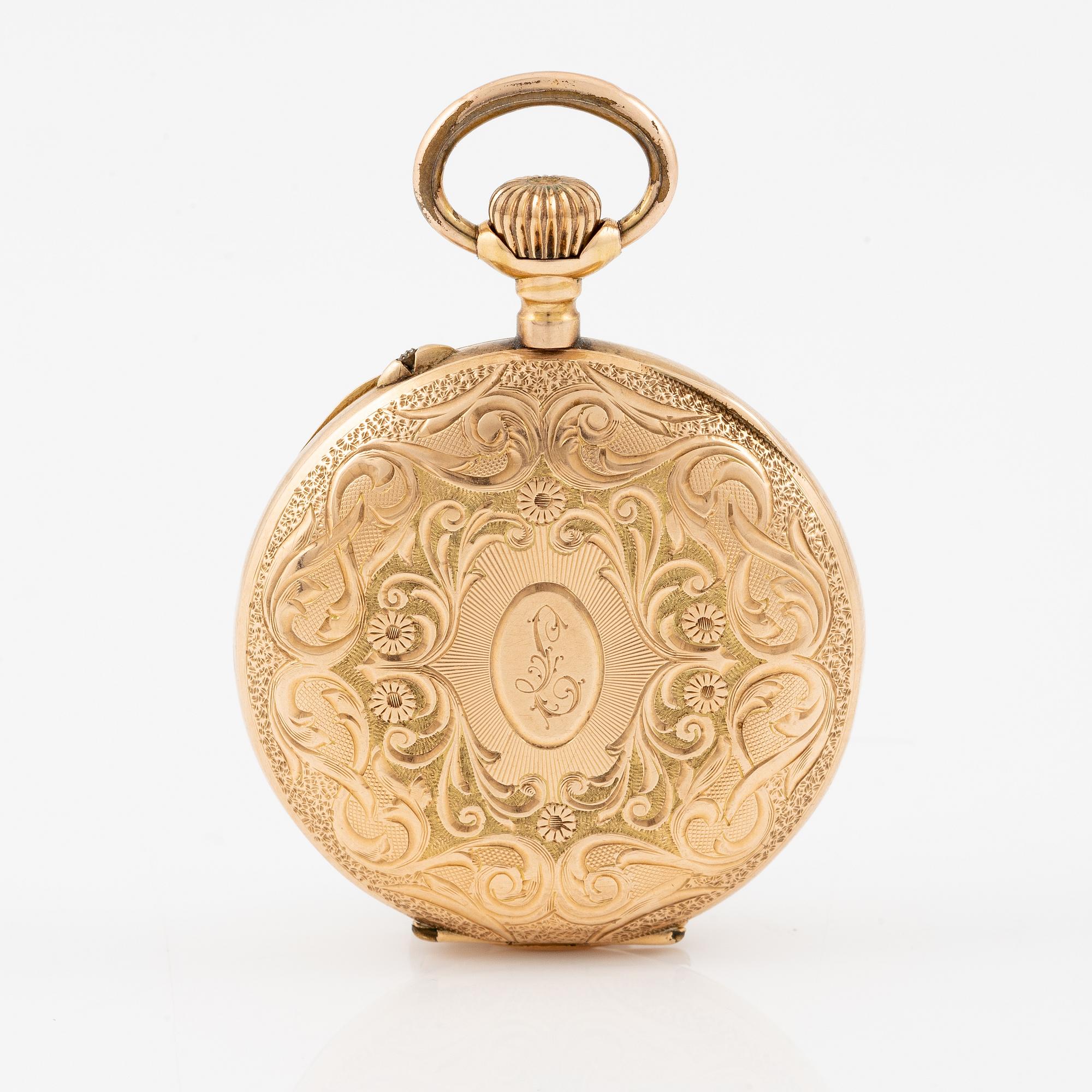 Pocket watch, 14K gold, with stand, 33.5 mm.