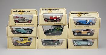 PARTI LEKSAKSBILAR, 9 st, "Models of yesteryear" Matchbox, England, 1970-tal.