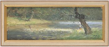 OLOF HERMELIN, olja på pannå. Signerad.