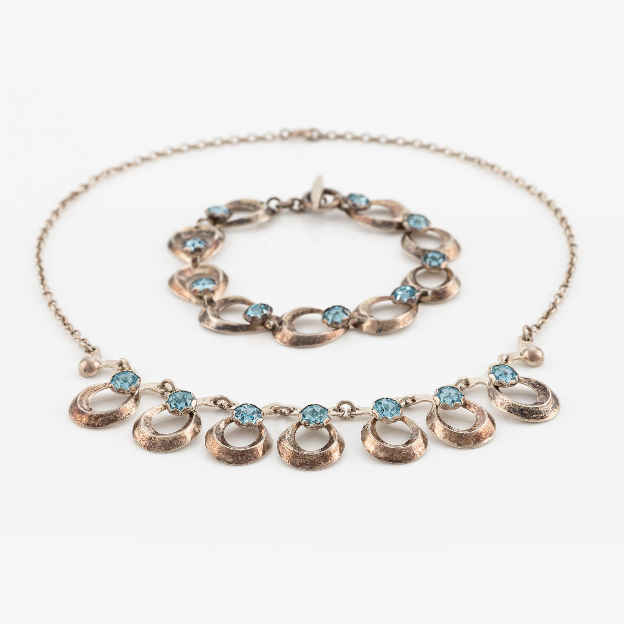 Herman Siersbol, bracelet and necklace, sterling silver with synthetic turquoise stones. Denmark.
