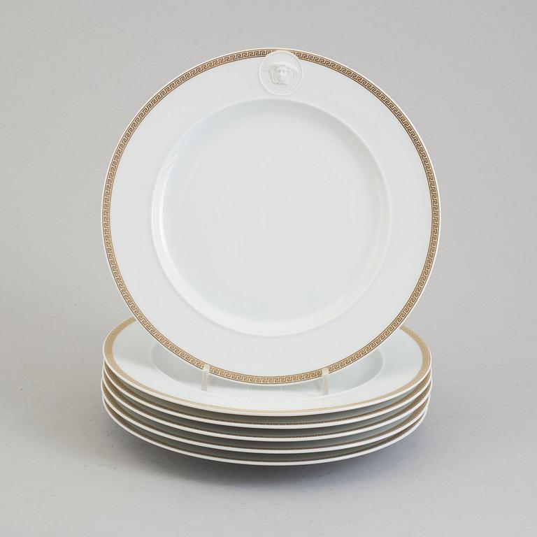 a set of 6 porcelain plates, 'Médaillon Méandre d'Or', Ikarus, by Versace for Rosenthal.