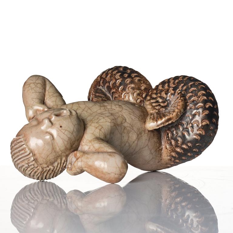 skulptur, gäspande najad, stengods, Arabia, Finland, 1930-40-tal.