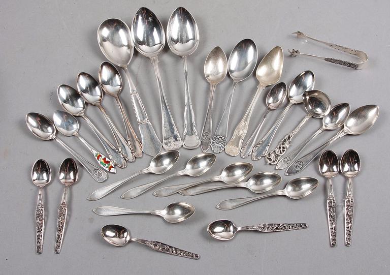 PARTI BESTICK, 29 delar, silver, bl a GAB, MEMA och CG Hallberg, 1896-1988. Ca 430 g.