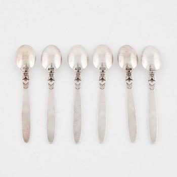 Gundorph Albertus, A set of six sterling silver mocha spoons, model, 'Cactus', Georg Jensen, Denmark, 1933-44.