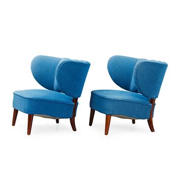 A pair of Otto Schulz easy chairs, Jio-Möbler, Jönköping Sweden probably 1950's.