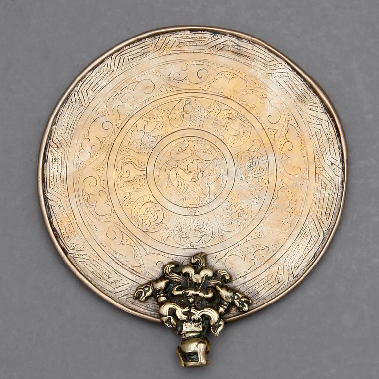 PROCESSIONSSPEGEL, mässing, Tibet, 1800-tal.