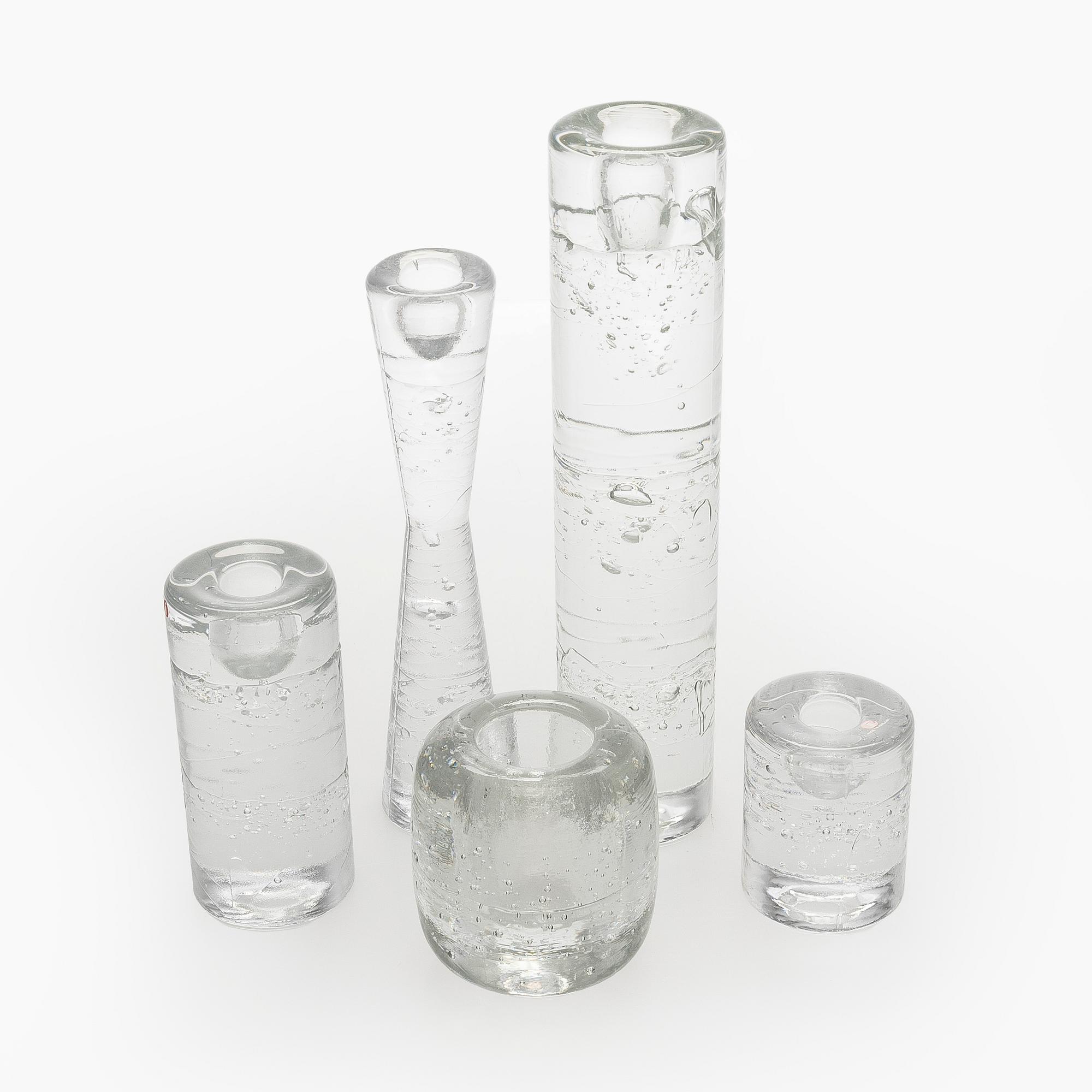 Timo Sarpaneva, vas och 4 st ljusstakar, glas, "Arkipelago", Iittala.