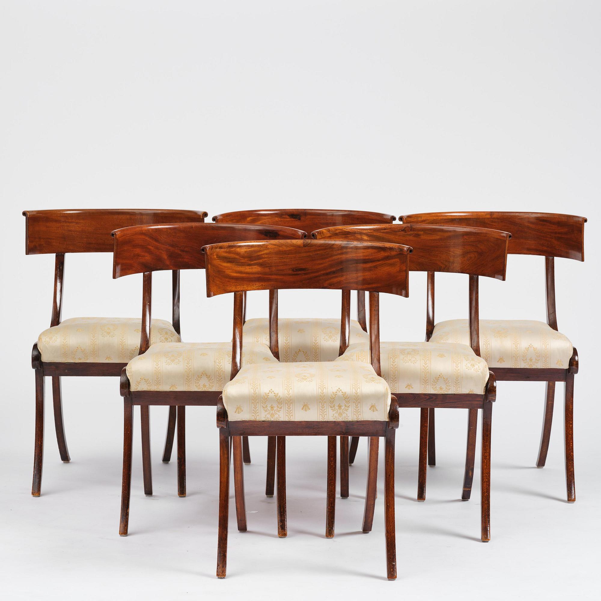 A set of six Danish Empire mahogany 'Klismos' chairs, Copenhagen, early 18th century.