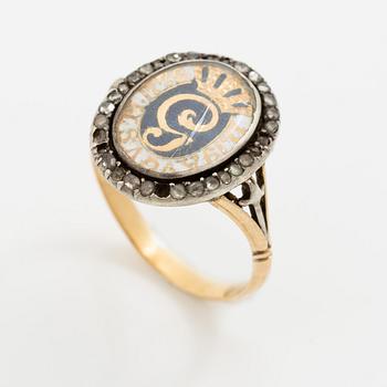 Revolutionsring, Gustav III, guld, silver, emalj och diamanter.