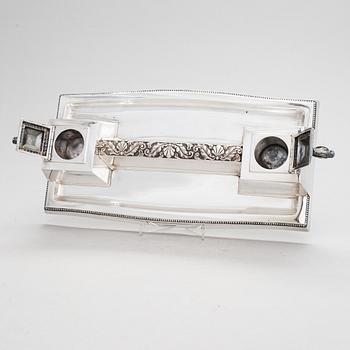A silver ink stand, maker's mark of Iisakki Saha, Pori Finalnd 1921.