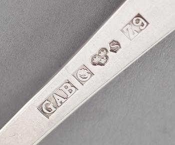 MOCKASKEDAR, 8 st samt KAFFESKEDAR, 8 st, silver, "Rosenholm", GAB. Vikt ca 213 gram.