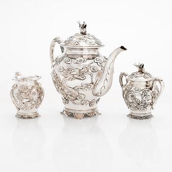 A Chinese export silver three-piece tea set, late Qing dynasty, the end of the 19th century.