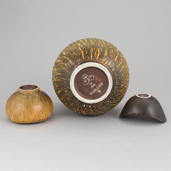 GUNNAR NYLUND, skålar 3 st, stengods. Rörstrand, 1950-/60-tal.