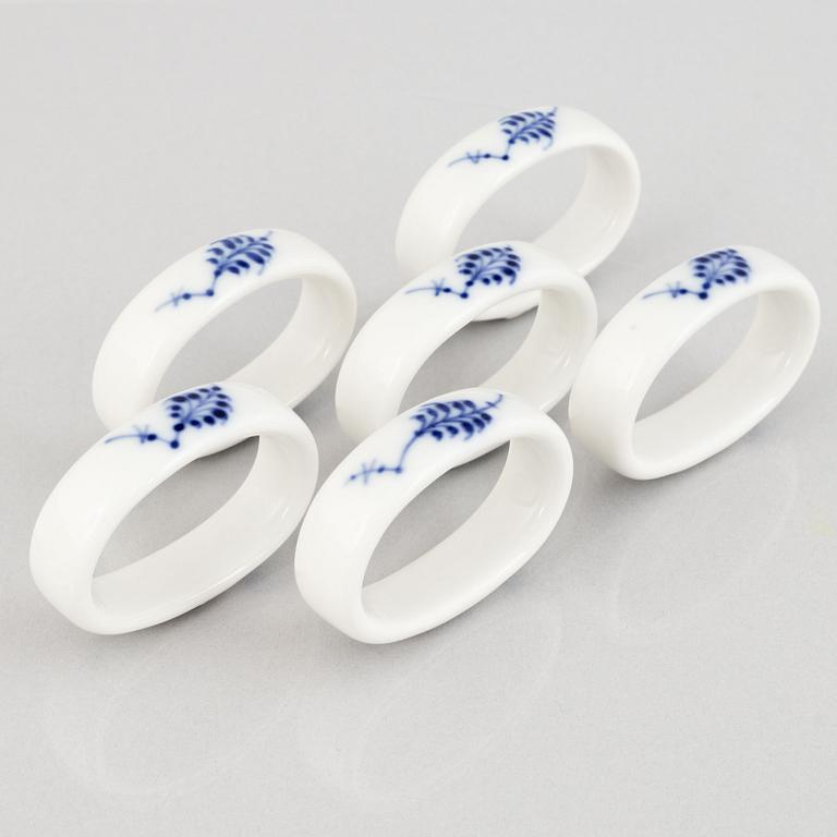 A set of six  'Blue Fluted Plain' porcelain napkin rings, Royal Copenhagen, 1923.