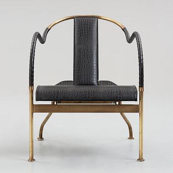 Mats Theselius, a brass and black leather el Rey chair, edition Källemo Sweden post 1999.