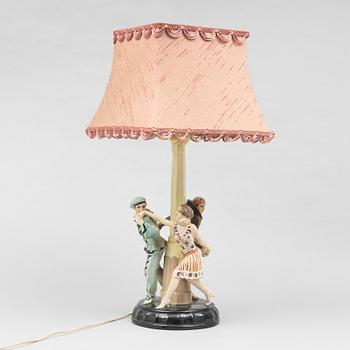 Josef Lorenzl, a creamware table lamp, model 5508, Goldscheider, Vienna, Austria, c. 1925.